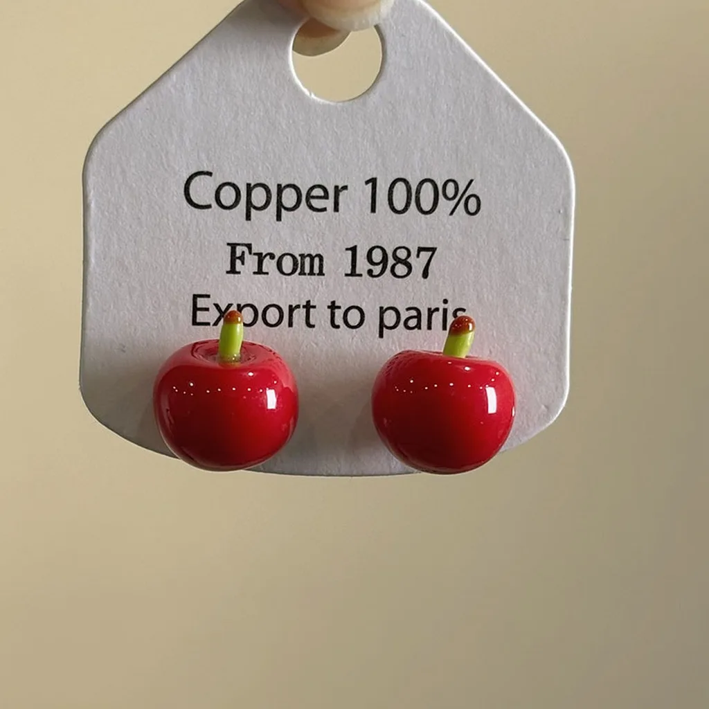 Cute 3d Fruit Shape Stud Earrings For Women Girls Minimalist Dainty Pink Apple Fashion Jewelry Gift For Daily Outfit