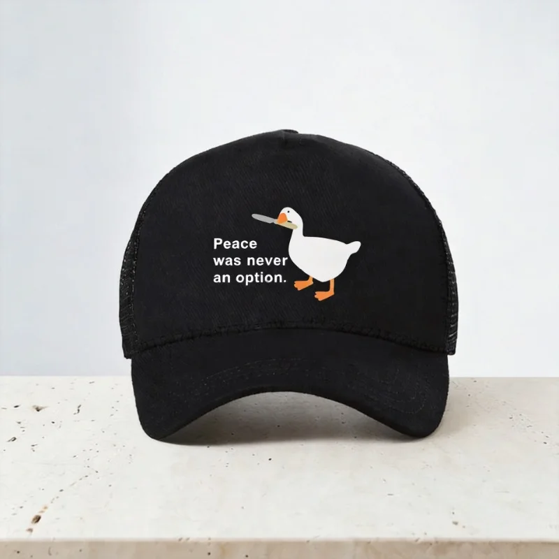 Peace Was Never An Option Goose Baseball Cap Unisex Untitled Goose Games Adventure hats Mesh Breathable Snapback hat