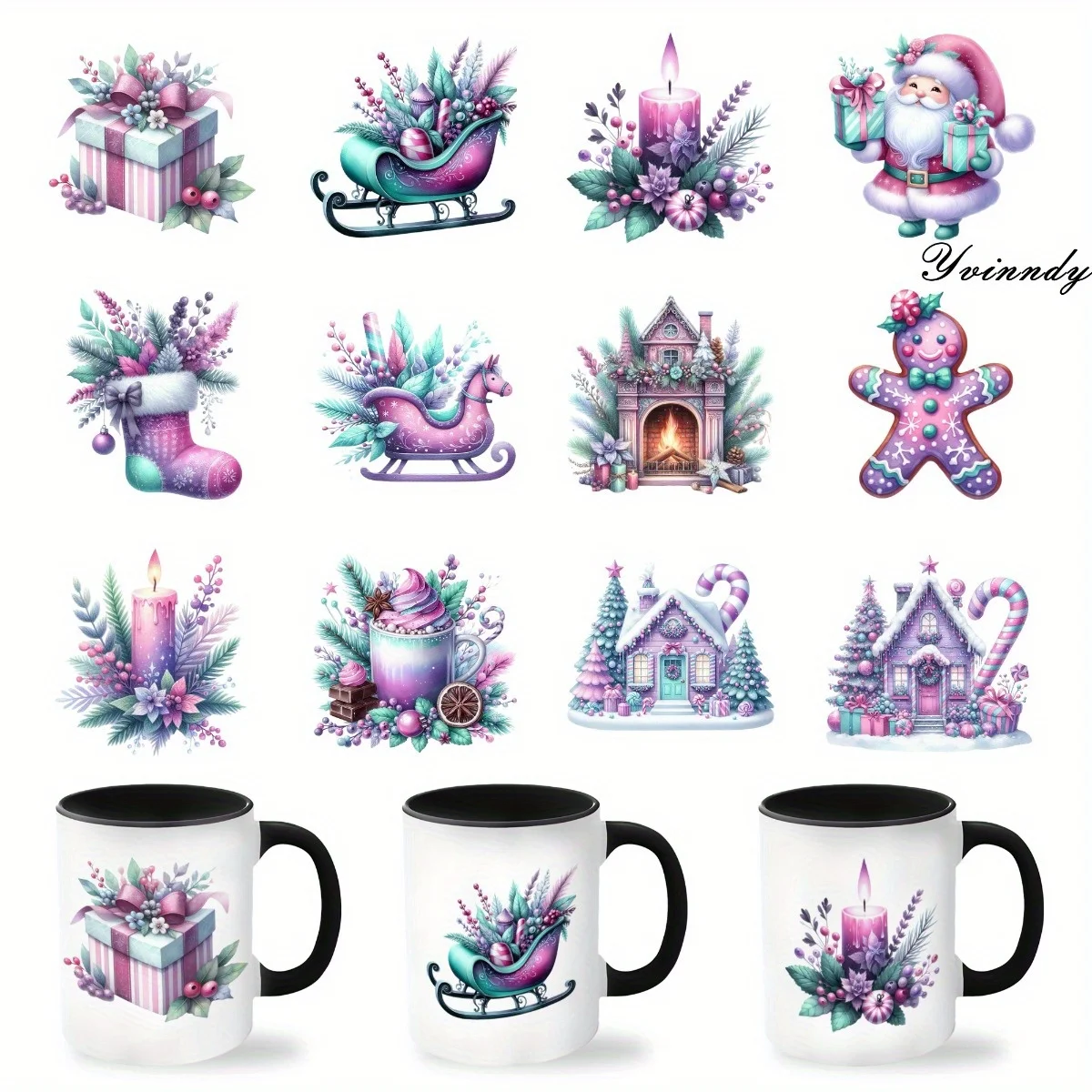 12Pcs/Set Christmas Decoration DIY Glass Jar Packaging Stickers UV DTF High Self-Adhesive Transfer PaperDecorating Cups