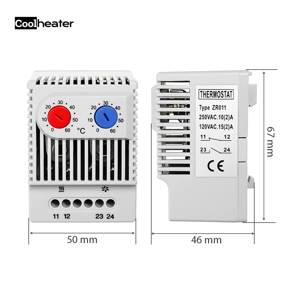 Mechanical Bimetal Thermostat Switch ZR011 CE ROSH Certified Cabinet Temperature Dual Controller