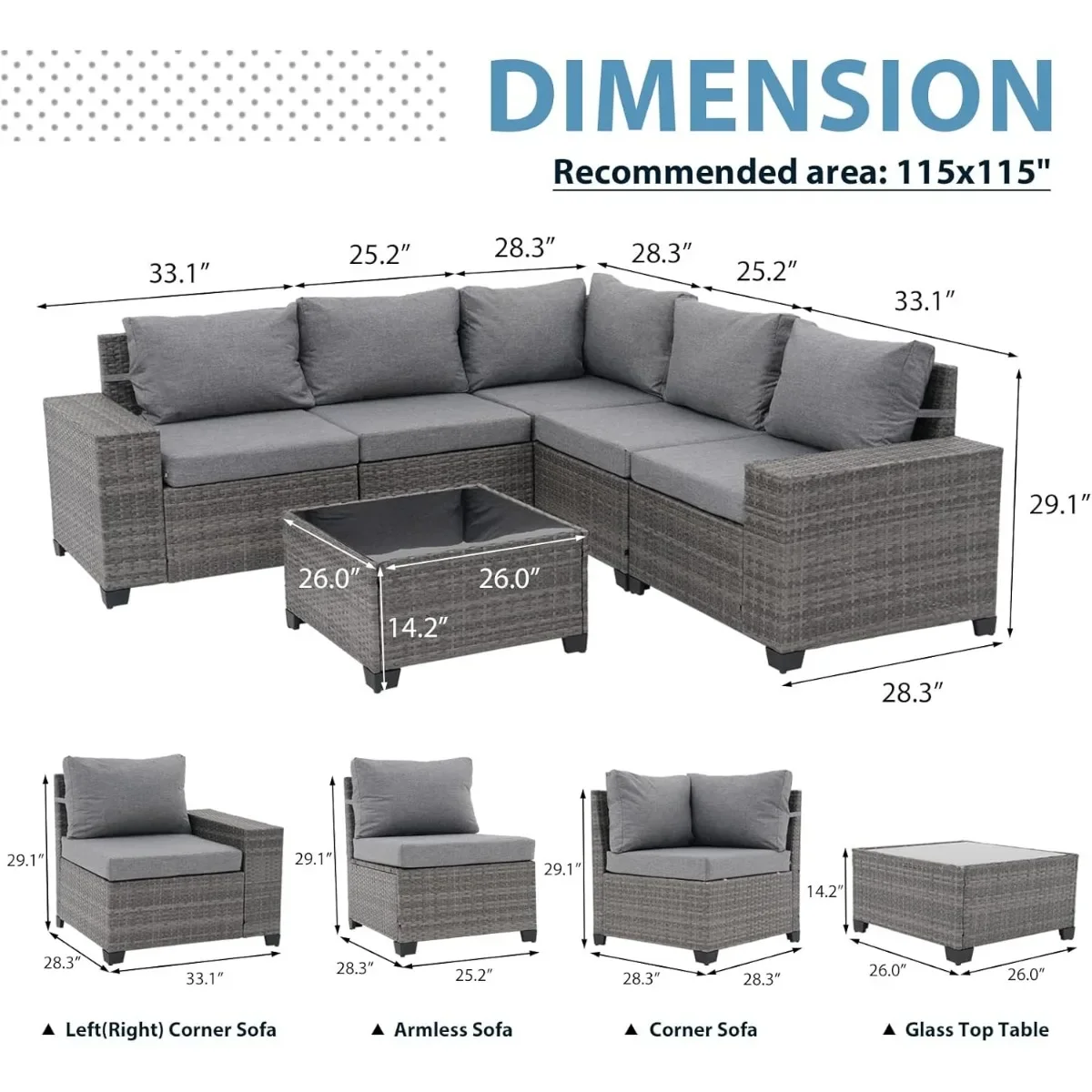 Juego de muebles de Patio con mesa de centro, configuración de sofá al aire libre de mimbre Flexible, comodidad mejorada, 6 piezas