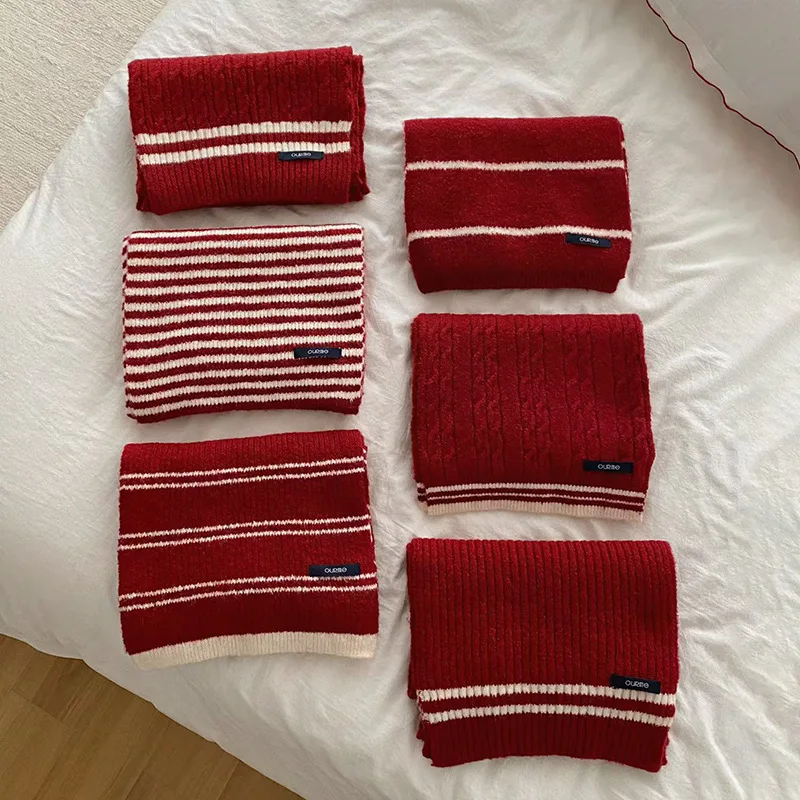 Australian Wool Scarf Korean Style Ins Fashion Knit Warm Winter Scarf Red New Year Scarf