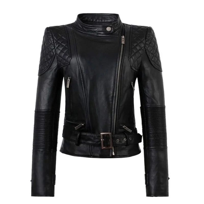 Ladies Streetwear Leather Jackets Coat 2023 New Black Slim Moto Bikers Jacket Women Long Sleeved Zipper Outerwear Leather Coats