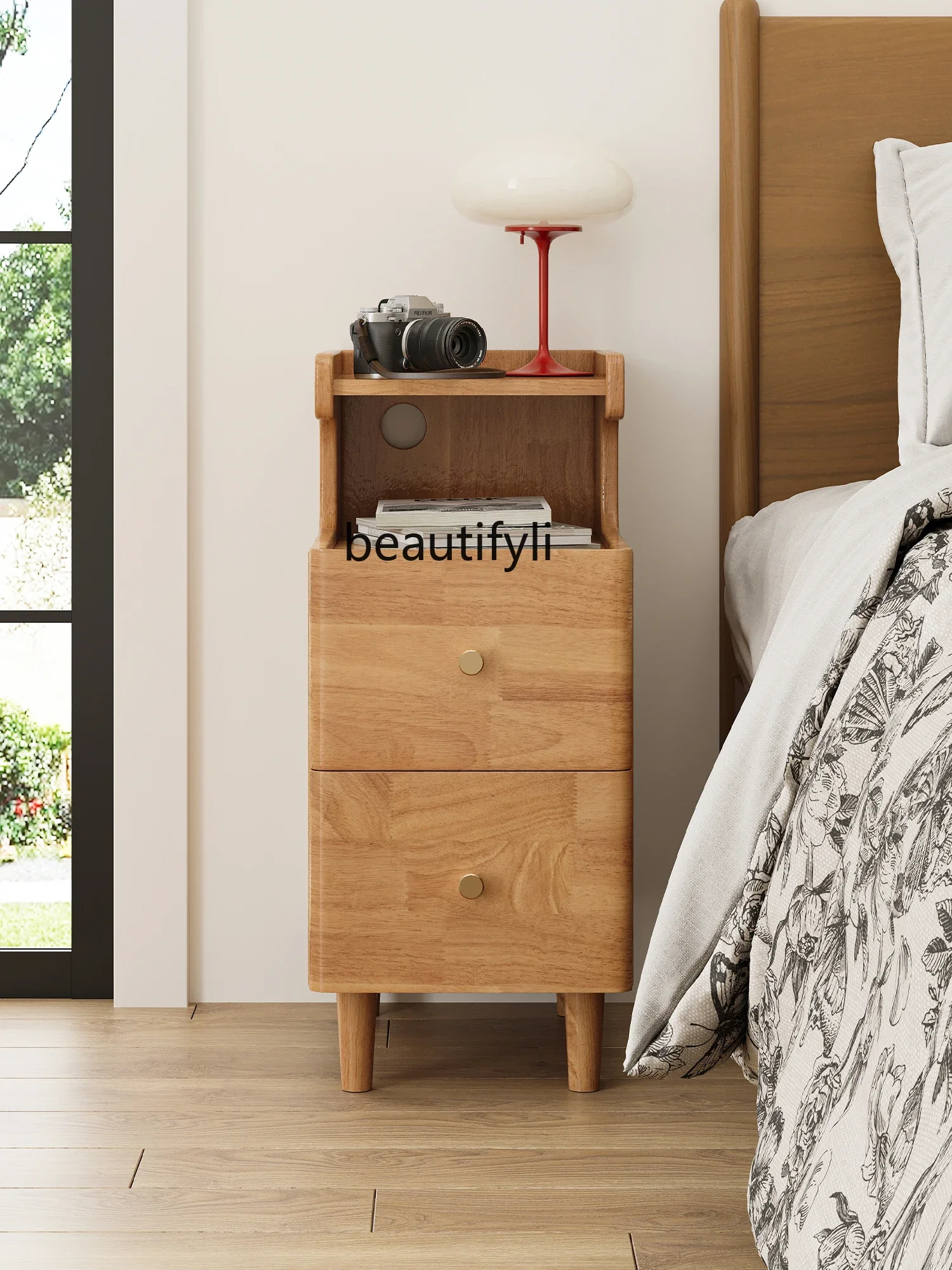 

yj15Solid Wood Bedside Cabinet Simple Modern Mini Extremely Narrow Bedside Cabinet Ultra Narrow 20cm Narrow Side Gap Storage Rac