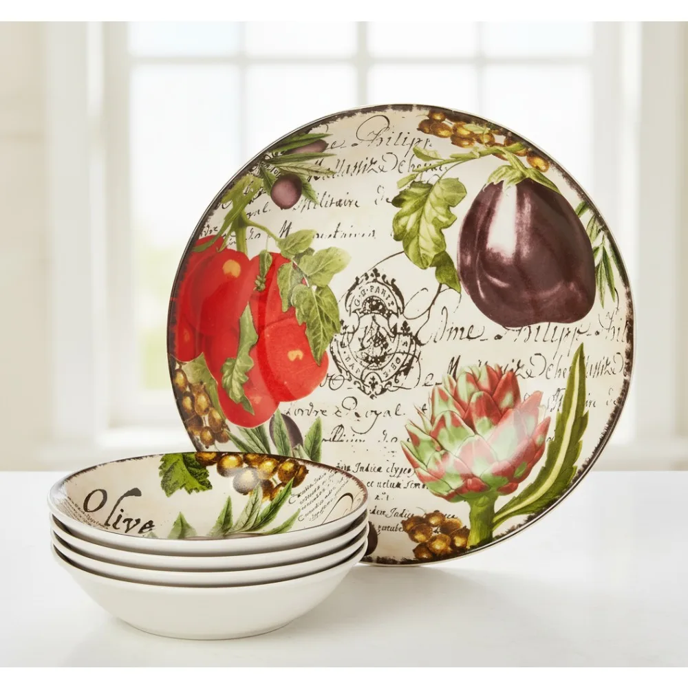 

Набор красочных ботанических мисок для овощевых макарон, керамогранит из 5 предметов, можно мыть в посудомоечной машине и микроволновой печи для семейной столовой