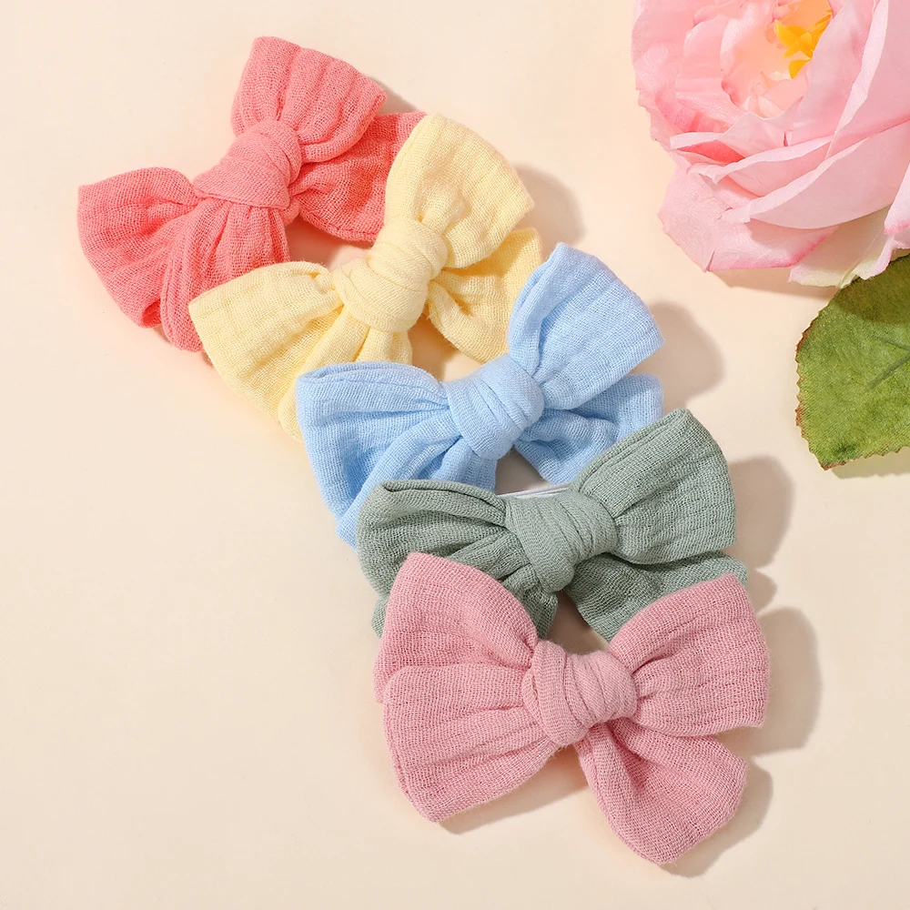10pcs random Color Cute Hair Clips for Baby Girls Cotton Bows Hairpin Hair Accessories Kids Princess Barrette Spring Headwear