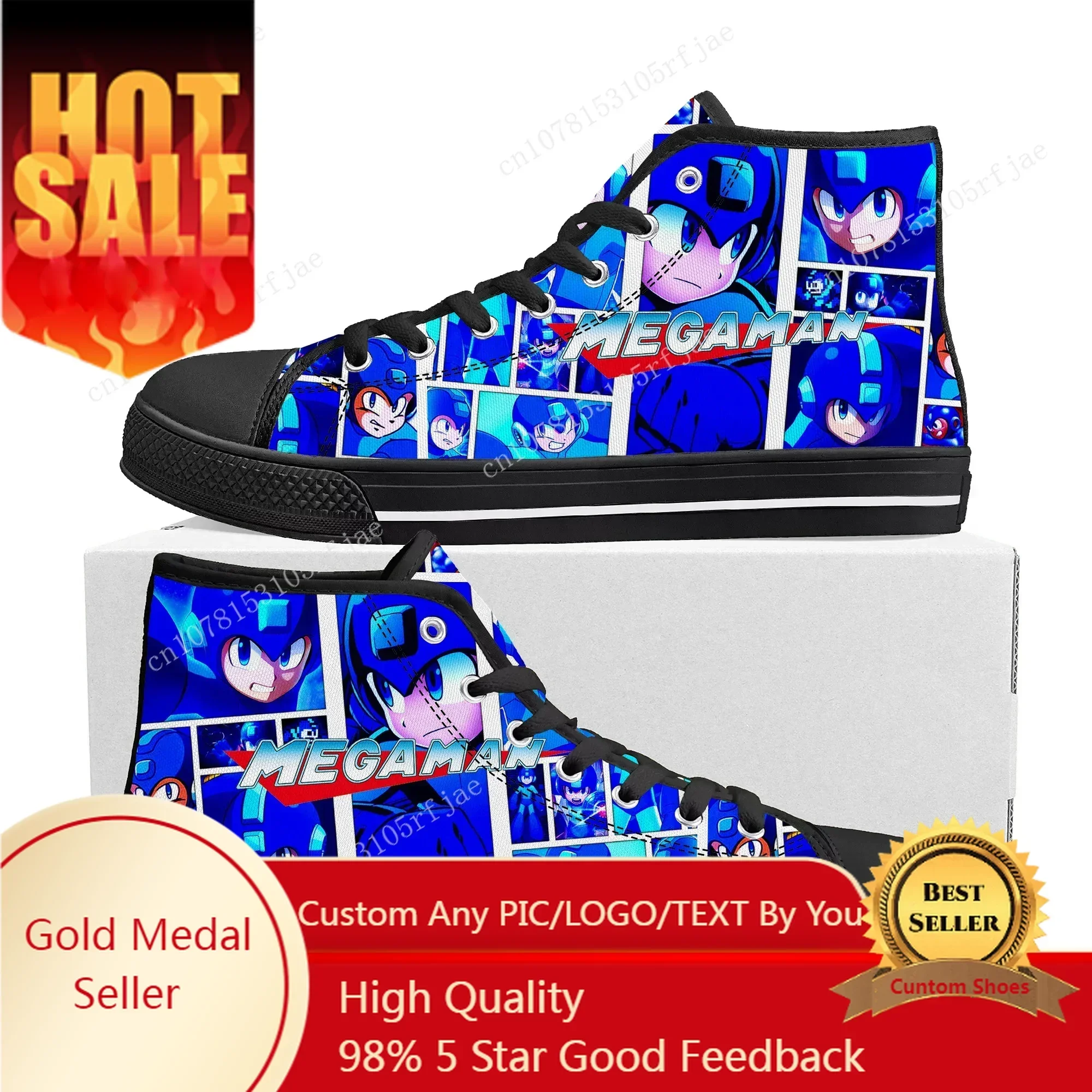 Mega Man Megaman High Top Sneakers Cartoon Game Men Women Teenager High Quality Canvas Sneaker Fashion Custom Built Couple Shoes