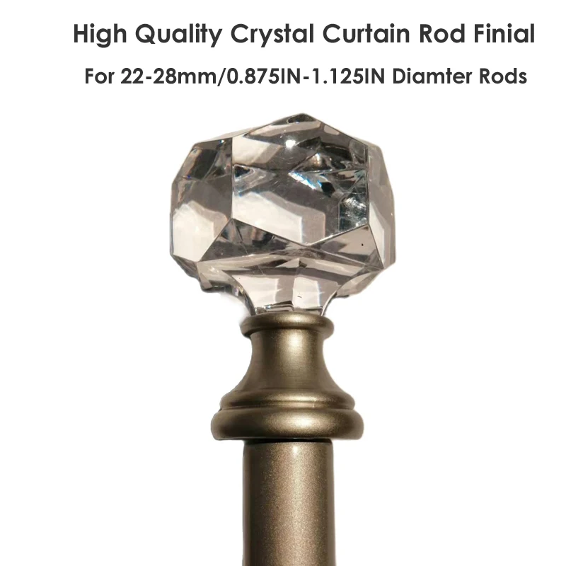 Sungshida 2Pack Crystal Curtain Rod Finial Clear Acrylic Drapery Hardware Finial For 0.875IN-1.125IN /22-28mm Diameter Rods