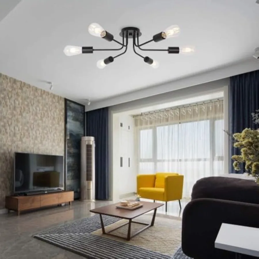 

Semi Flush Mount Ceiling Light Fixture 6-Light Modern Sputnik Chandelier Lighting Vintage Metal Ceiling Lamp E26 Living Room Li