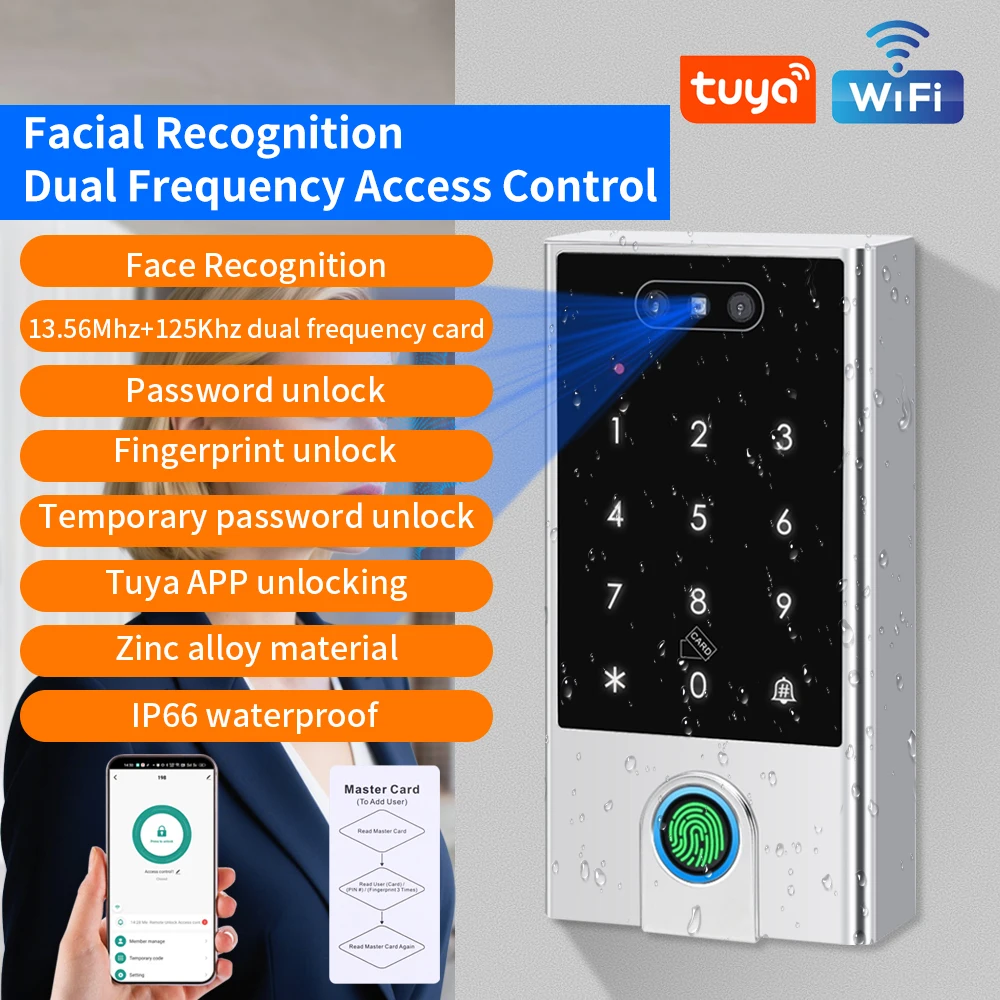 Smart tuya wifi Face Recognition Access Control Machine 13.5Mhz/125Khz Metal Belt Waterproof Fingerprint Control System