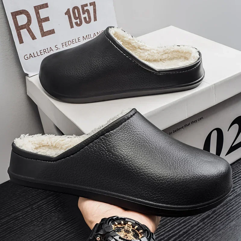 Oil-proof Men Chef Shoes Non-slip Winter EVA Men's Slippers Plush Warm Waterproof Kitchen Work Shoes Couple Home Soft Sole Shoes