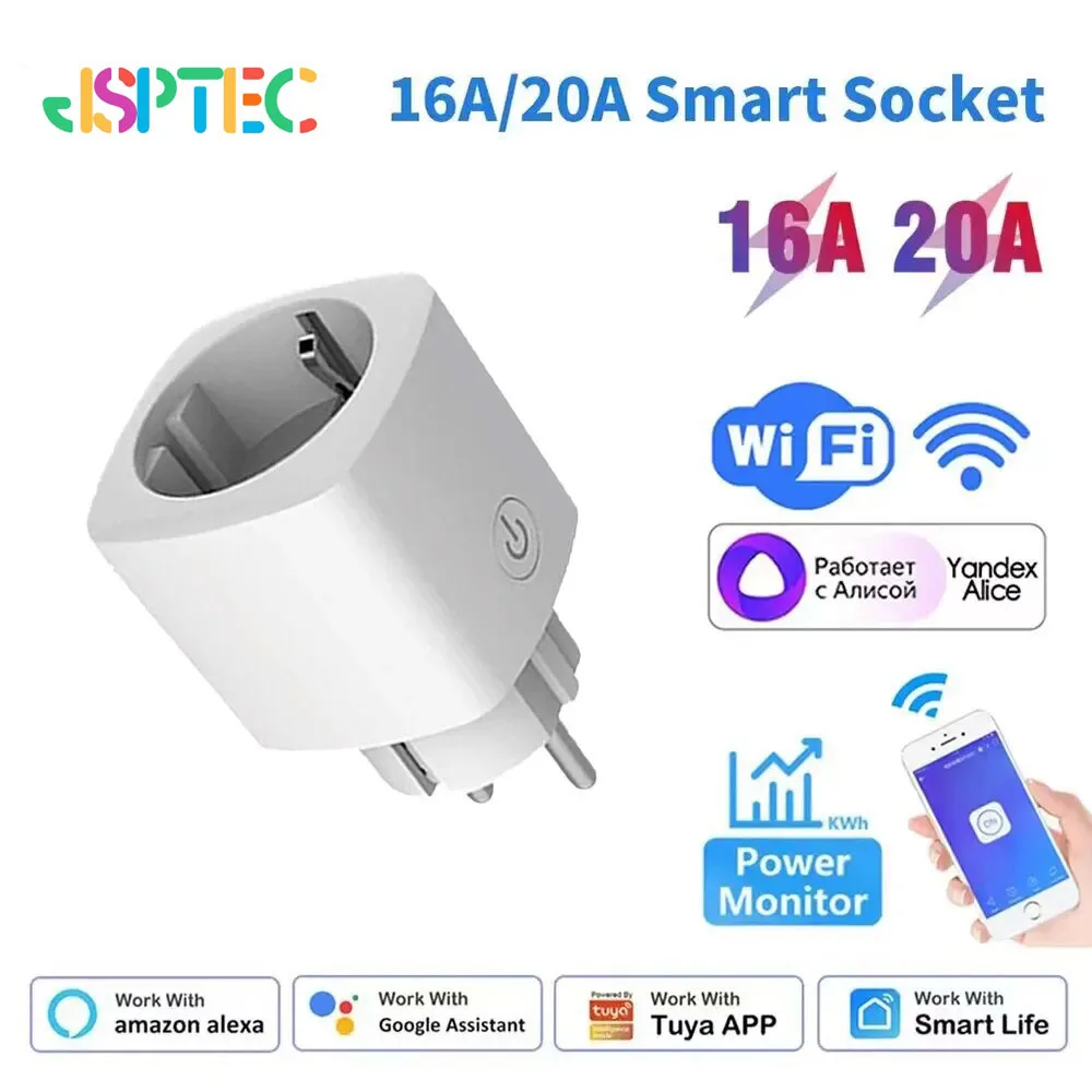 Tuya Smart Socket EU16A/20A Wifi Smart Plug With Power Monitoring Smart Life APP Remote Control Support Google Assistant Alexa