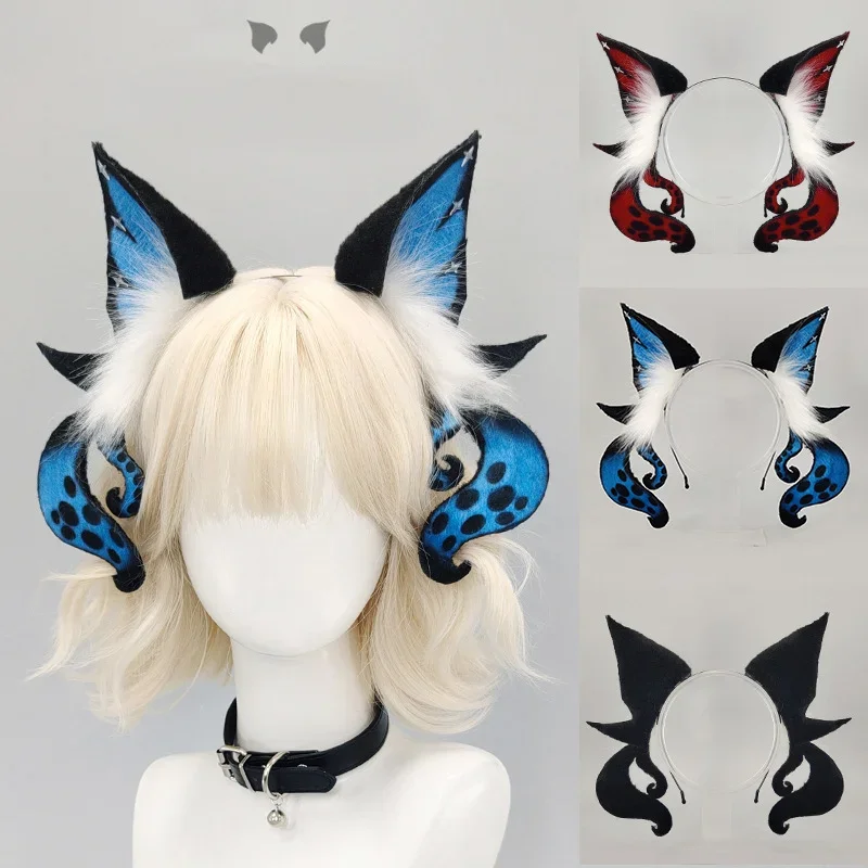 

Lolita Plush Sea Monster Demon Cat Ears Headwear Furry Spot Tentacle Headband Halloween Cosplay Headdress Blue Red Party Props