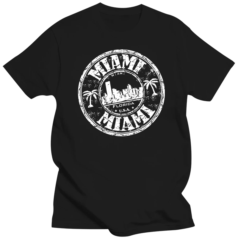 100% Cotton T-shirts For Man Miami Florida Palms Beach Stamp Vintage T-shirt For Men - 0178