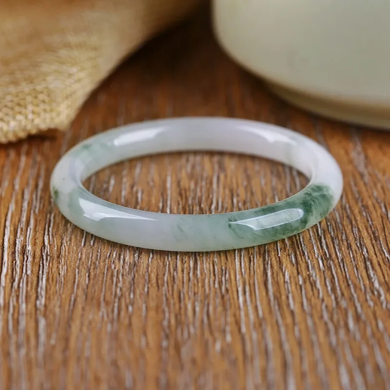 Golden silk jade bracelet, ice seed floating flower thin round strip, Tianshan green beauty jingle