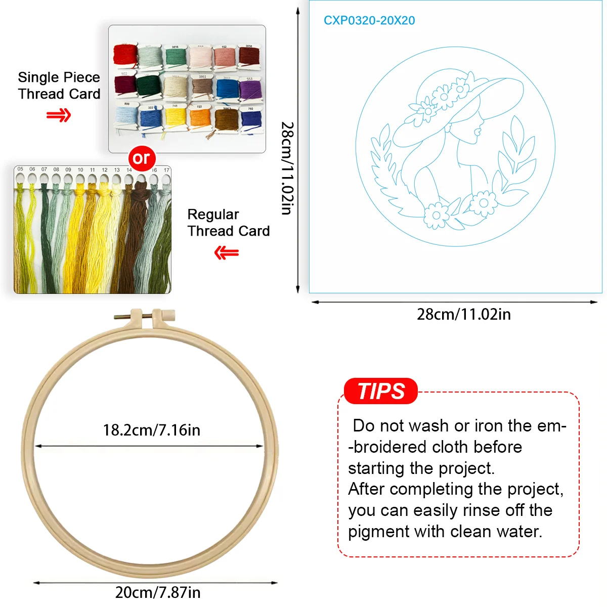 1개 20X20CM/15X15CM 7.87/6.3인치 자수 스타터 키트 DIY 키트 홈 데코