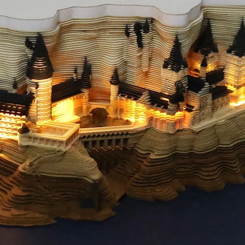 Time Piece Calendar, 2025 Desk Calendar Memo Pad, 3D Magic Castle Time Piece Notepad With Lights