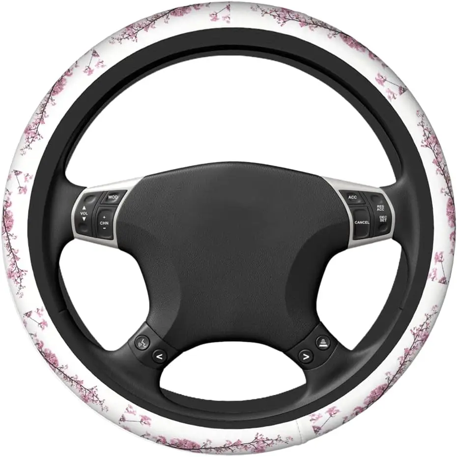 Cherry Flower Pink Car Steering Wheel Covers Beautiful Tokyo Cherry Blossoms Flower Pink Women Men Interior Accessories Un