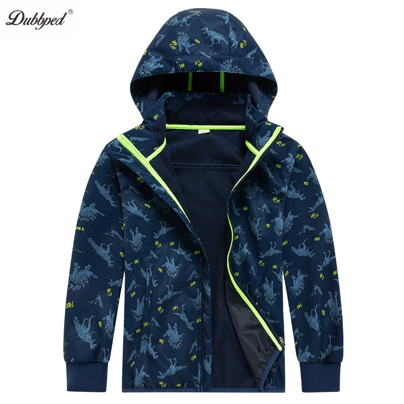 Dubbped Kids dinosaur Jacket Boys Waterproof Boy\'s Detachable Hat Design Coat Windbreaker Outerwear Polar Fleece Windproof Cloth