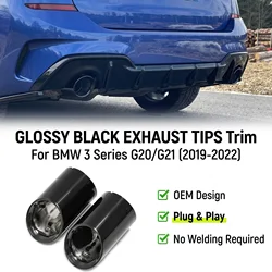 2x Black Exhaust Tips For BMW 3 Series G20 G21 (2019-2022 Pre-LCI ONLY) Fit 320i 320d 330i 330e Touring Wagon Muffler Tailpipe