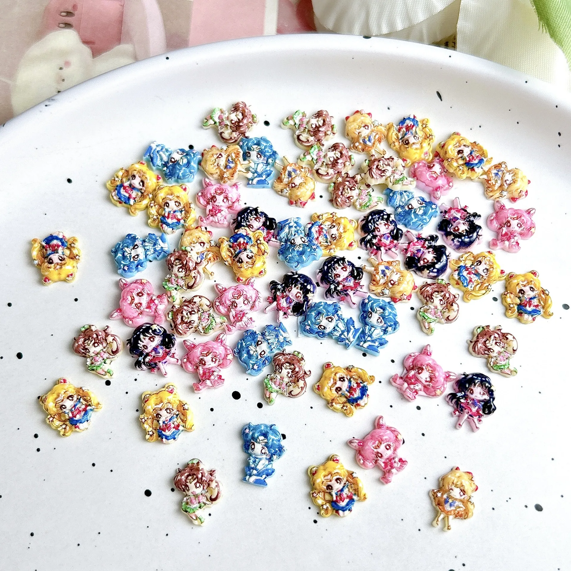 30/100pcs Cartoon for Sailor Moon Nail Accessories Cute Resin Wearing Armor Accessories Cream Gel DIY Accessories ﻿ - view 3