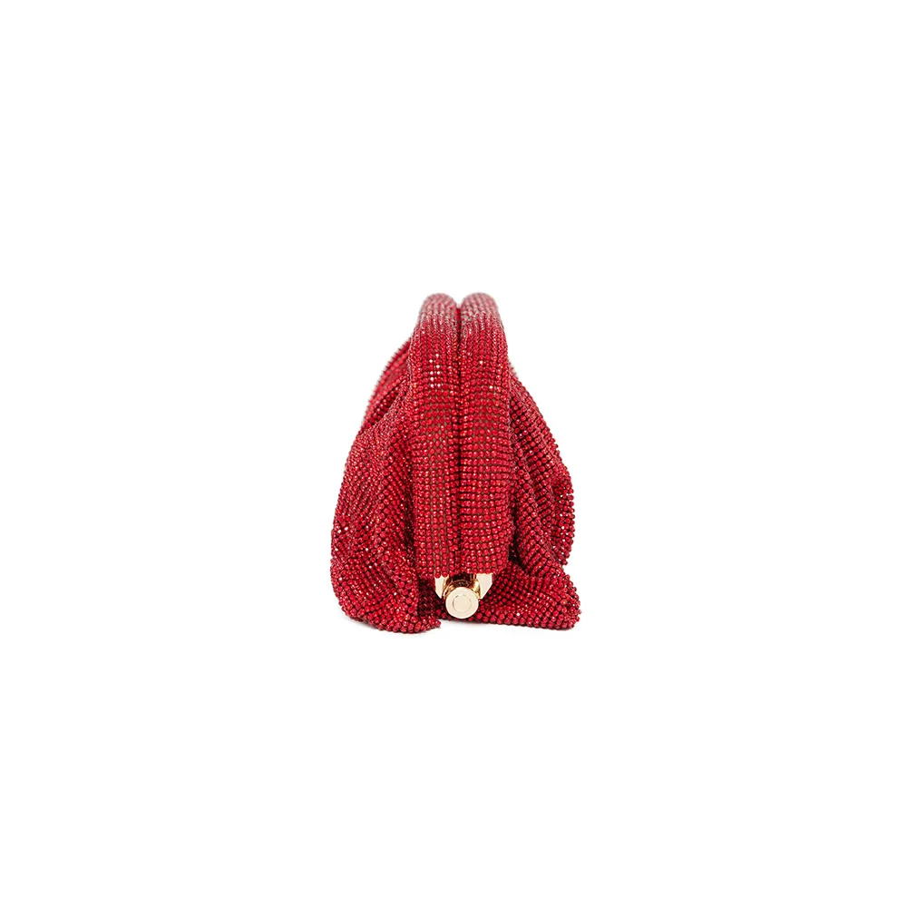 Red Aluminum Mesh Rhinestone Pleated Cloud Clutch Bag, Women Evening Purse with Detachable Chain, Multi-use Crossbody Shoulder B - view 4
