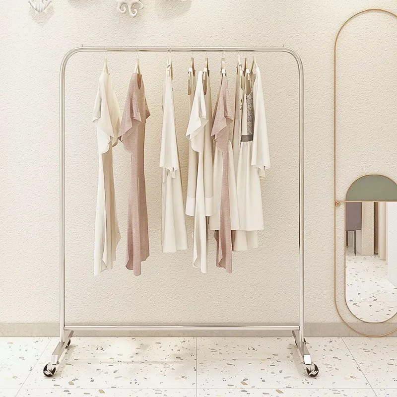 

Customized. Live Room Stainless Steel Clothing Display Stand Women's Clothing Store Floor Type Mobile Clothes Rack Clothes Zhong