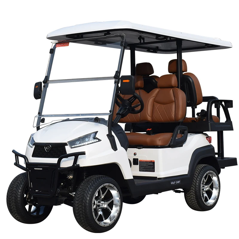 4 Seater Electric Golf Cart with Independent Suspension Four Wheel Disc Brakes Lifted Hunting Utility Vehicle