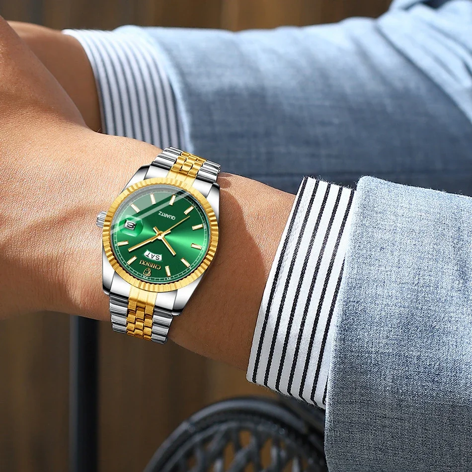 Luxury Gold Watches Men Top Brand Stainless Steel Strap Business Casual Quartz Watches for Men Waterproof Gift Wristwatch image 3