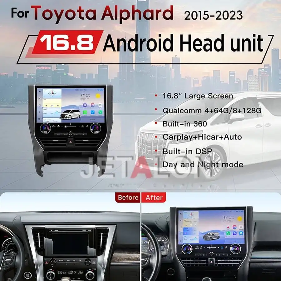 16.8inch For Toyota Alphard Vellfire Upgrade 40 Series 2015-2023 Car Radio Navi GPS Android 13 Auto Multimedia Player 4G Carplay