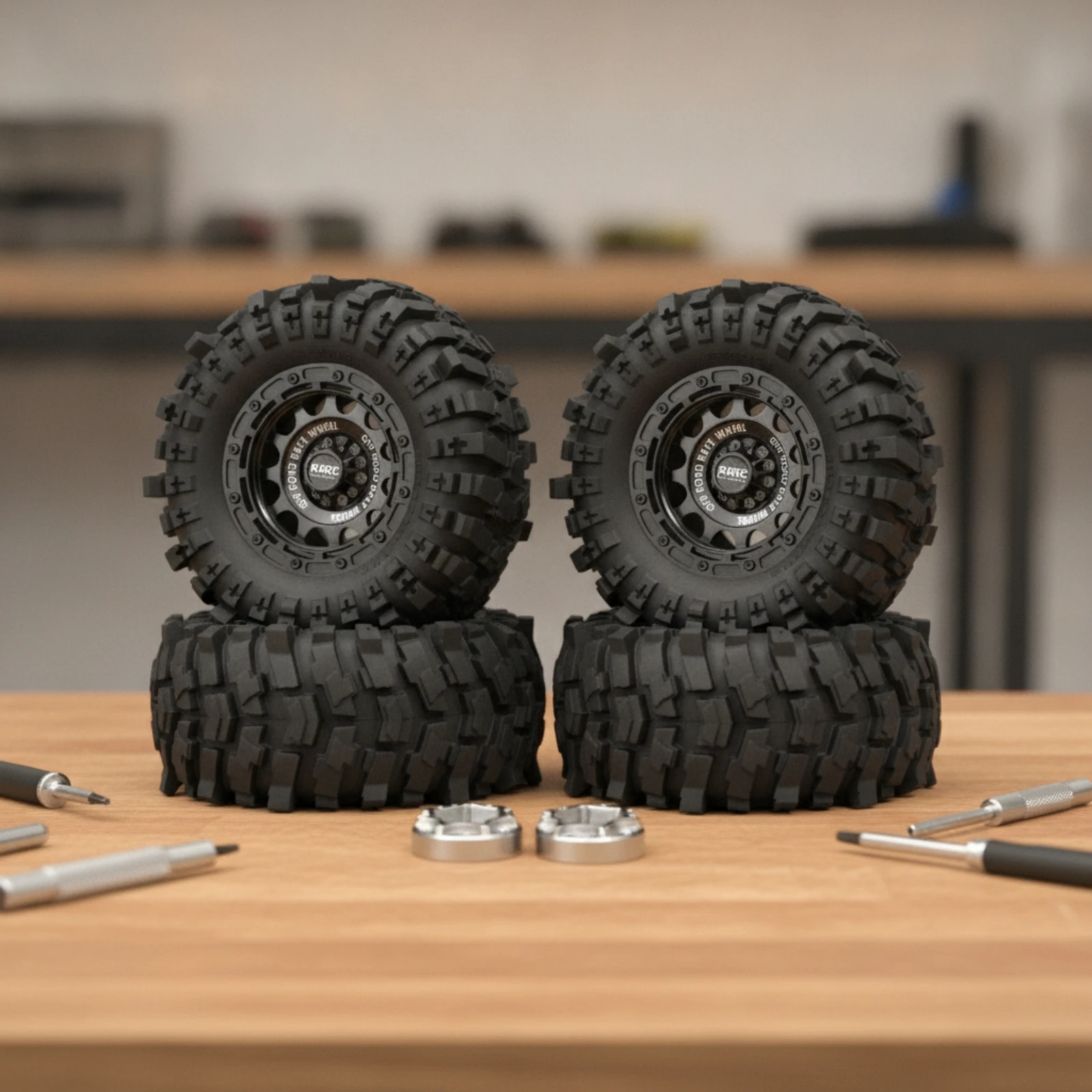 4 Pieces RC Crawler Wheel and Tire Assembly High Traction Tires Wheels Solid for Trail Building