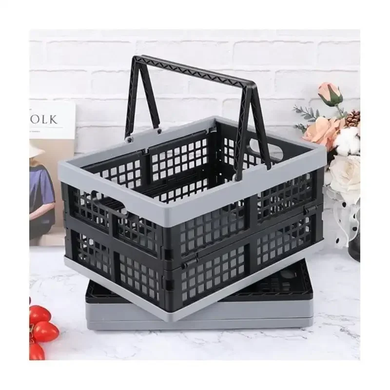 Small Plastic Storage Basket Collapsible Crate (12*7.9*6.3in, Random Color: Gray, Blue or White, One Color Shipped Randomly) - Mutli-Purpose Storage Crate for Kitchen Bathroom Medicine