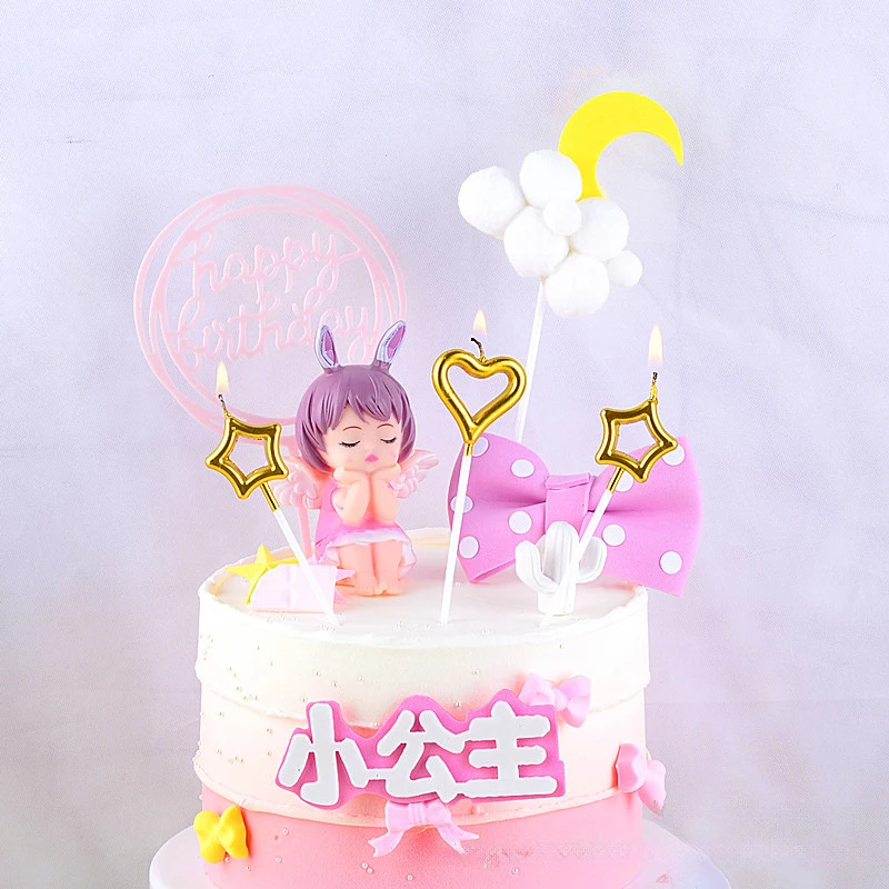 Pink Golden Star Birthday Party Cake Candle,Romantic Baking Decoration Creative Love Pentagonal Stars