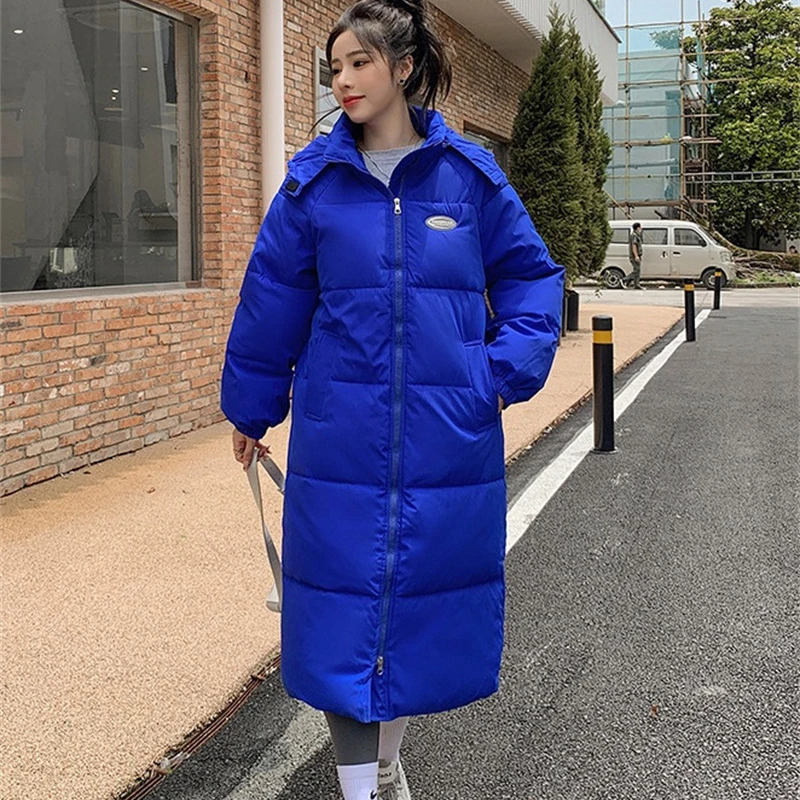 

2022 New Long Parkas Women Winter Hood Down Cotton Padded Coats Thick Warm Loose Wadded Jackets Lady Casual Tops Outerwear JH803