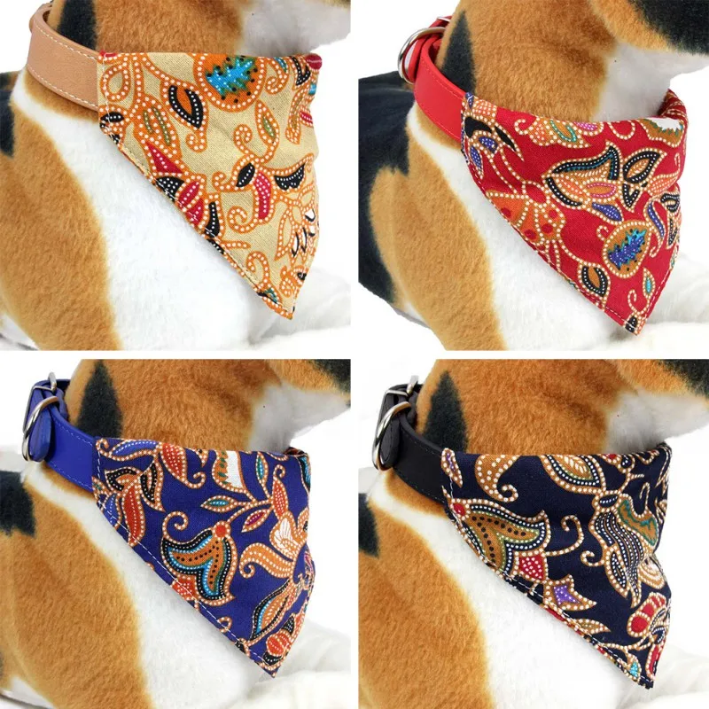 

Japanese-Style Pet Triangle With Leather Collar Adjustable Dog Scarf Durable Cotton Cat Bib Outdoor Fashion Pet Accessories