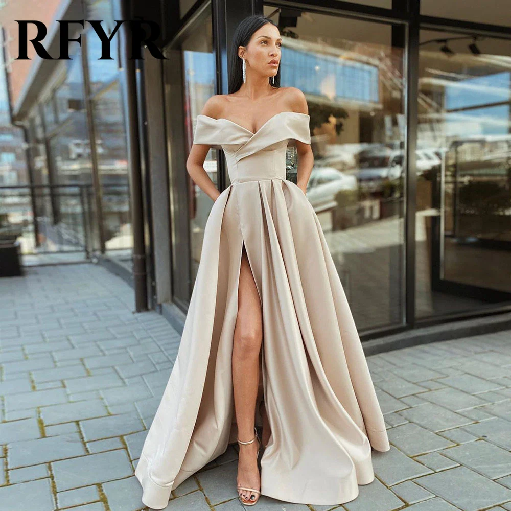 RFYR Royal Blue Off Shoulder Wedding Party Dress Elegant Sexy Celebrity Dress Stain A Line Special Occasion Dress Customized