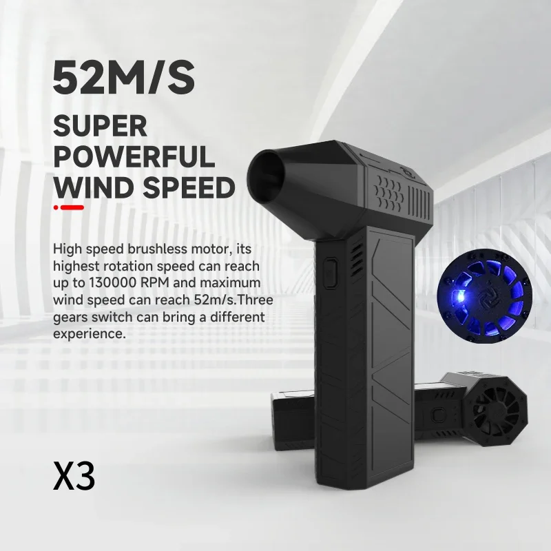 X3 Violent Air Blower Mini Turbo Jet Fan Handheld Brushless Motor 130,000 RPM Wind Speed 52m/s industrial Duct Fan