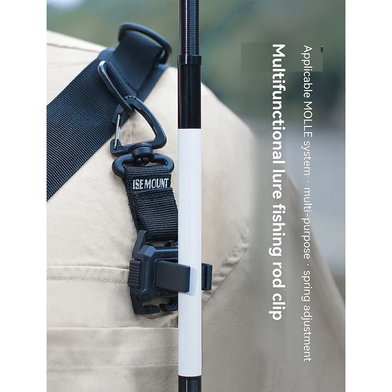 

Outdoor Lure Fishing Rod Holder with Spring-Loaded Adjustable Webbing MOLLE System Hook for Fishing Rod Storage Fishing Tools