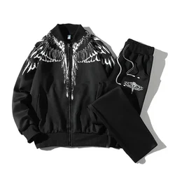 Tracksuit Men Oversized Wings Print Pattern Two Piece Set Clothes for Men Slim Baseball Uniform Sports Casual Zipper Sweatpants