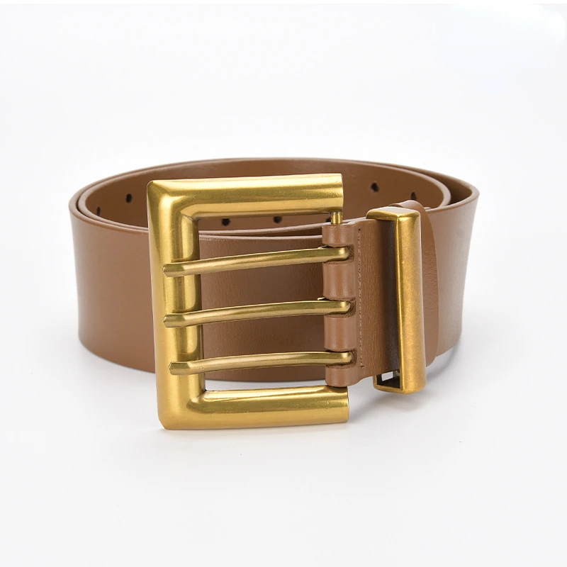 Three Rows of Buckle Belt Extra Wide Coat Handsome Decoration Wide Waist Seal Personality Pin Buckle Fashion Women's Belt