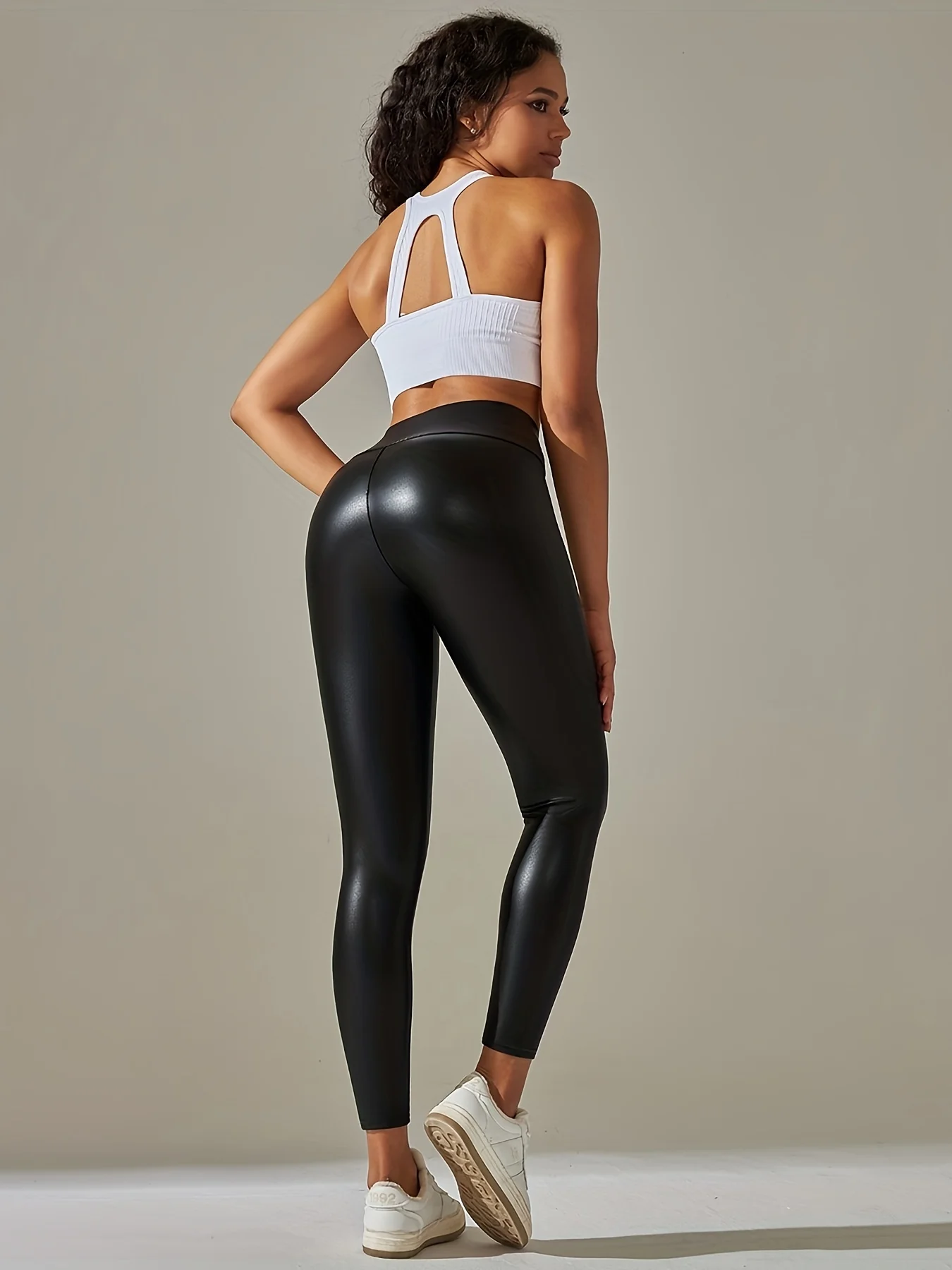 High waist plus pants tights sexy PU leather pants black yoga pants female