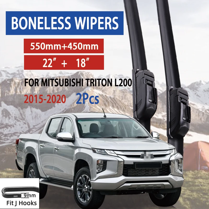 

For Mitsubishi Triton L200 2015-2020 Car Windshield Wiper U-type Soft Rubber Frameless Bracketless Car Wipers 22"+18"