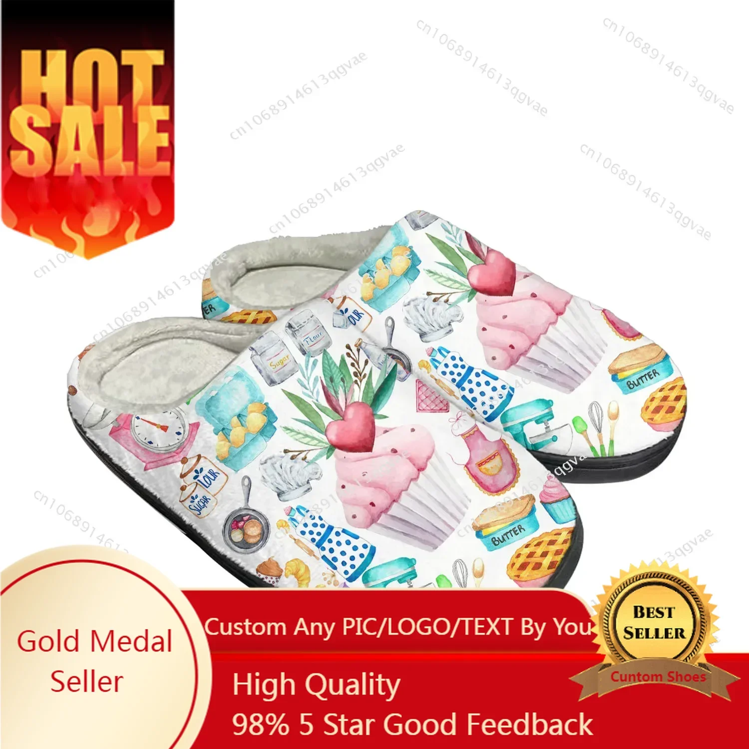 

Cartoon Cake Chef Home Cotton Custom Slippers Mens Womens Sandals Plush Bedroom Casual Keep Warm Shoe Thermal Slipper Black