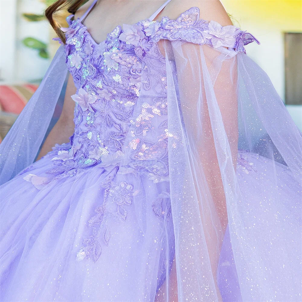 Vestido lila de flores para niña, manga de capa, espectáculo de moda de cumpleaños, primer Sacramento, vestido de dama de honor de boda, personalización, nuevo