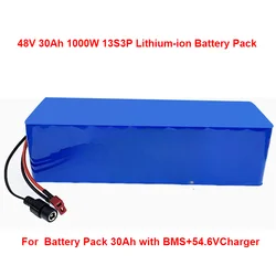 For  Battery Pack 30Ah with BMS+54.6VCharger New 48V 30Ah 1000W 13S3P Lithium-ion Battery Pack 30Ah Suitable