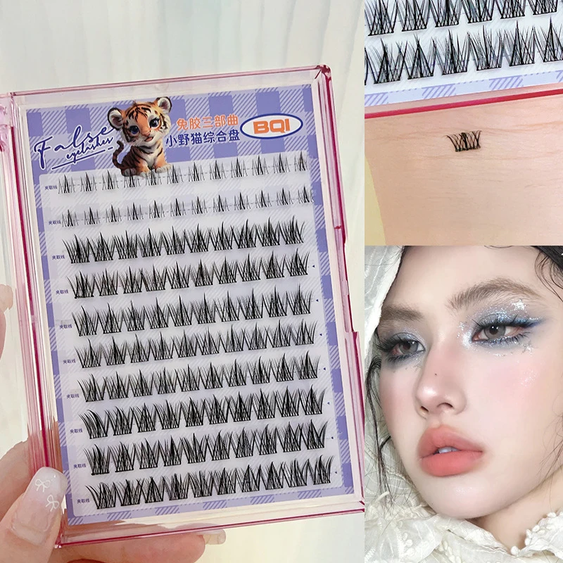10rows Large Capacity Glue-free Daily Upper And Lower Eyelashes For Woman Fluffy Curly Segmented Single Cluster False Eyelashes