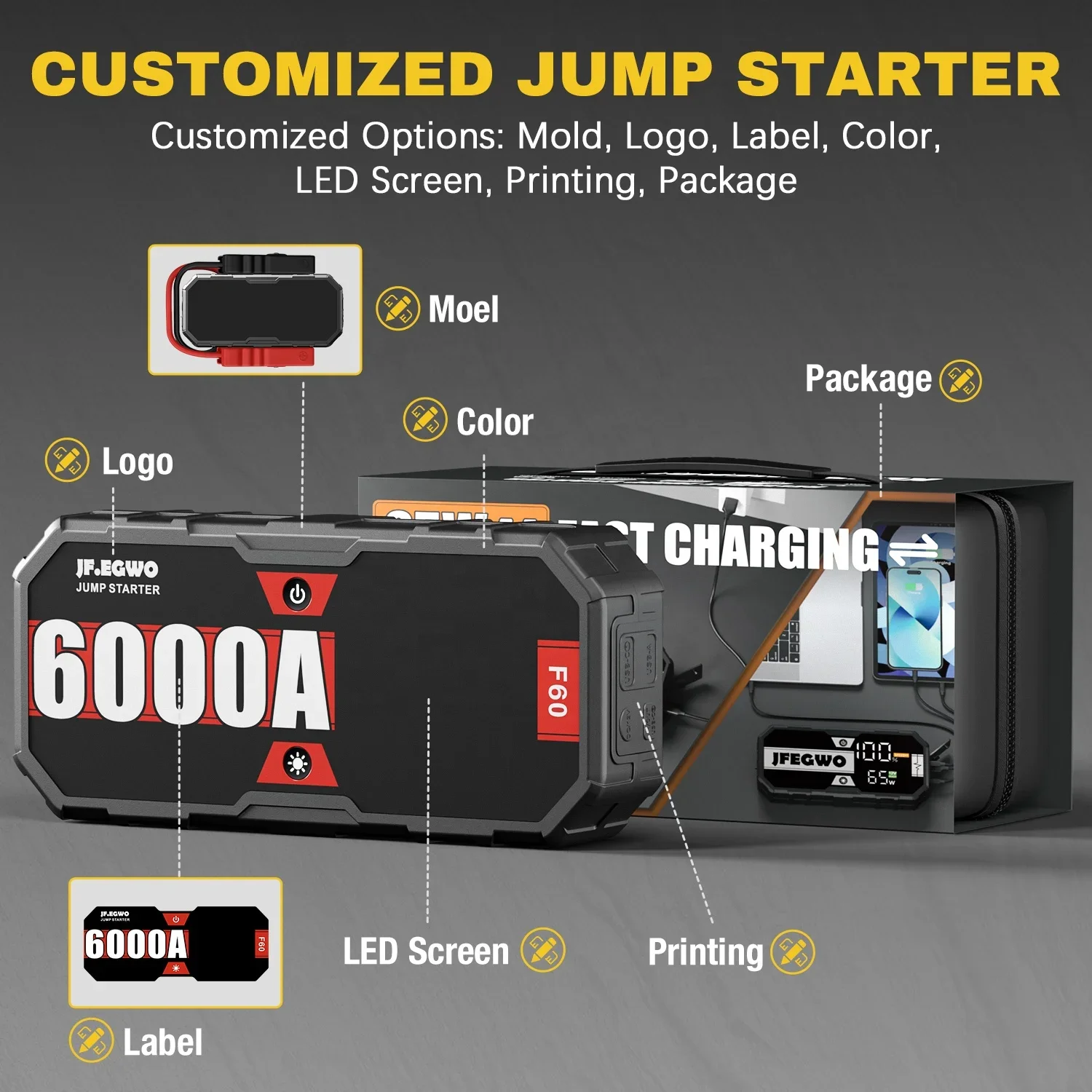 Kit de démarrage de saut de voiture d'urgence injuste, chargeur de batterie de voiture, démarrage rapide de voiture, pack de démarrage de voiture, Boost Plus Jumping Box, 6250A, 28000mAh