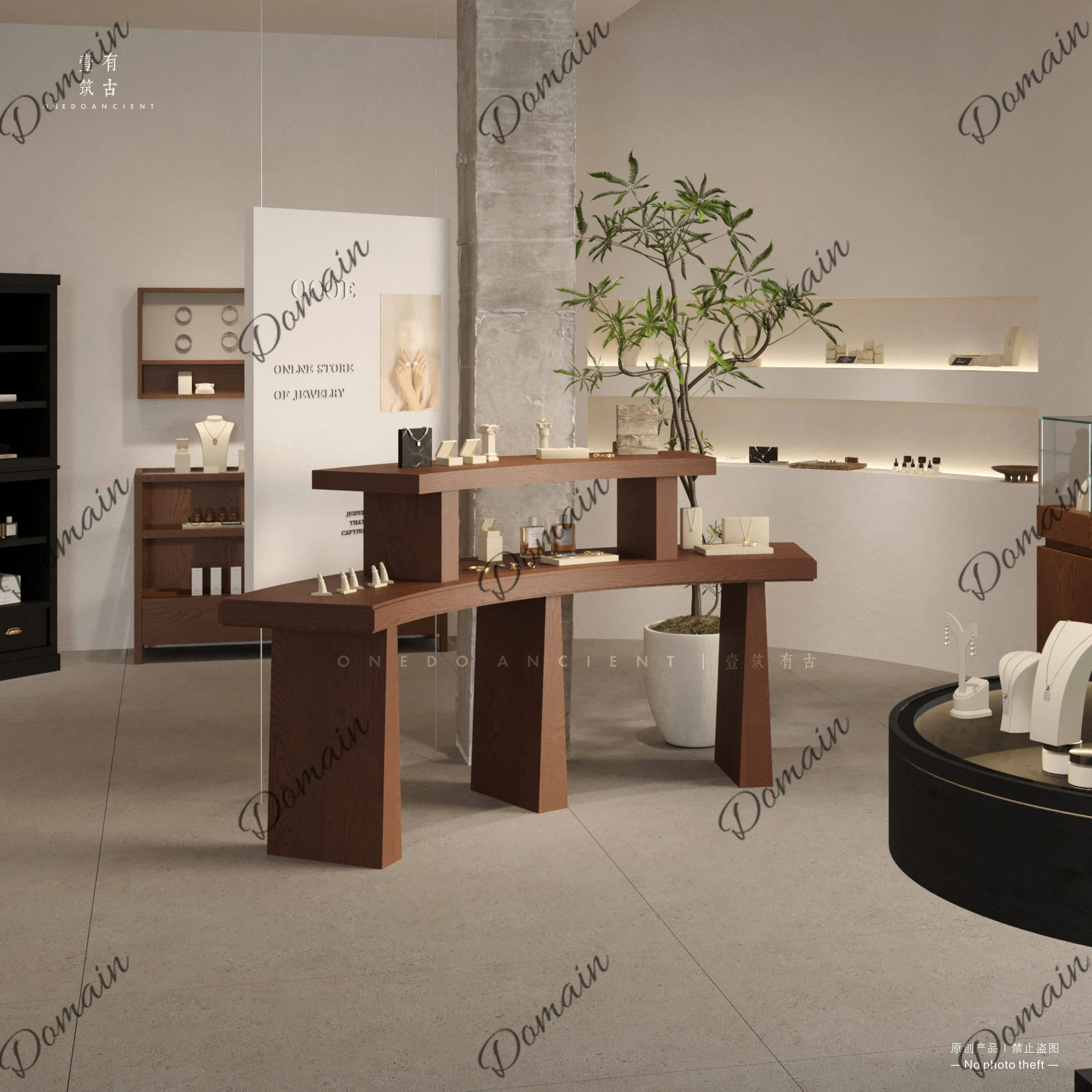 Fashion retro wooden Nakajima stand Display stand Commercial display props Design sense Display stand High and low curved
