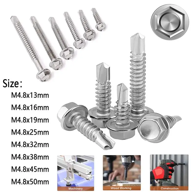 

10pcs M4.8 410 Stainles Steel Outer Hexagon Self-drilling Screw Length 13-50mm Selfdrilling Screw For Attaches Sheet Metal Steel
