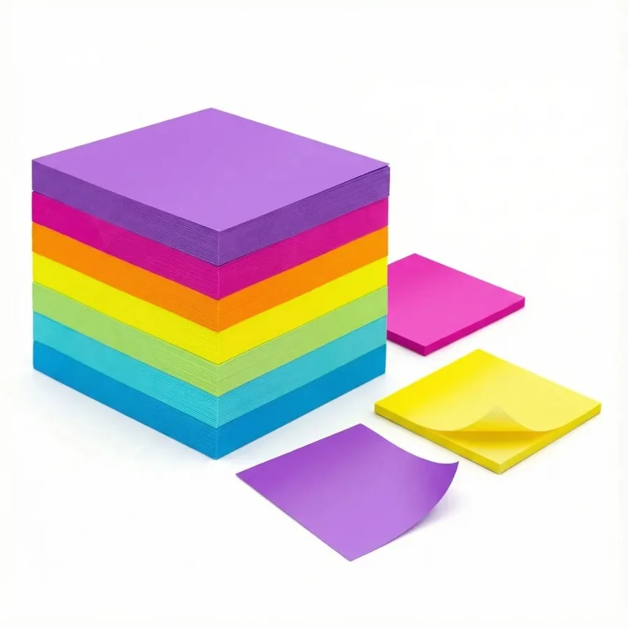 3×3 Inch Fluorescent Sticky Notes, Tear-Off Self-Adhesive Notes for Office, Study & Message Taking